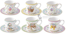 Carica l&#39;immagine nel visualizzatore di Gallery, Set 6 tazzine caffè con piattino in porcellana Spring Bloom Easy Life
