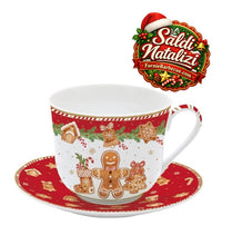 Carica l'immagine nel visualizzatore di Gallery, Tazza colazione con piattino in porcellana 400ml Fancy Gingerbread
