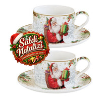 Carica l'immagine nel visualizzatore di Gallery, Set due tazze con piattino in porcellana Santa Is Coming - Outlet
