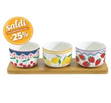 Carica l'immagine nel visualizzatore di Gallery, Set aperitivo 3 ciotole con vassoio in bamboo Fruit Mania - Saldi
