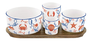 Set aperitivo porcellana e vassoio acacia COTE DE MER