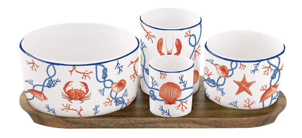 Set aperitivo porcellana e vassoio acacia COTE DE MER