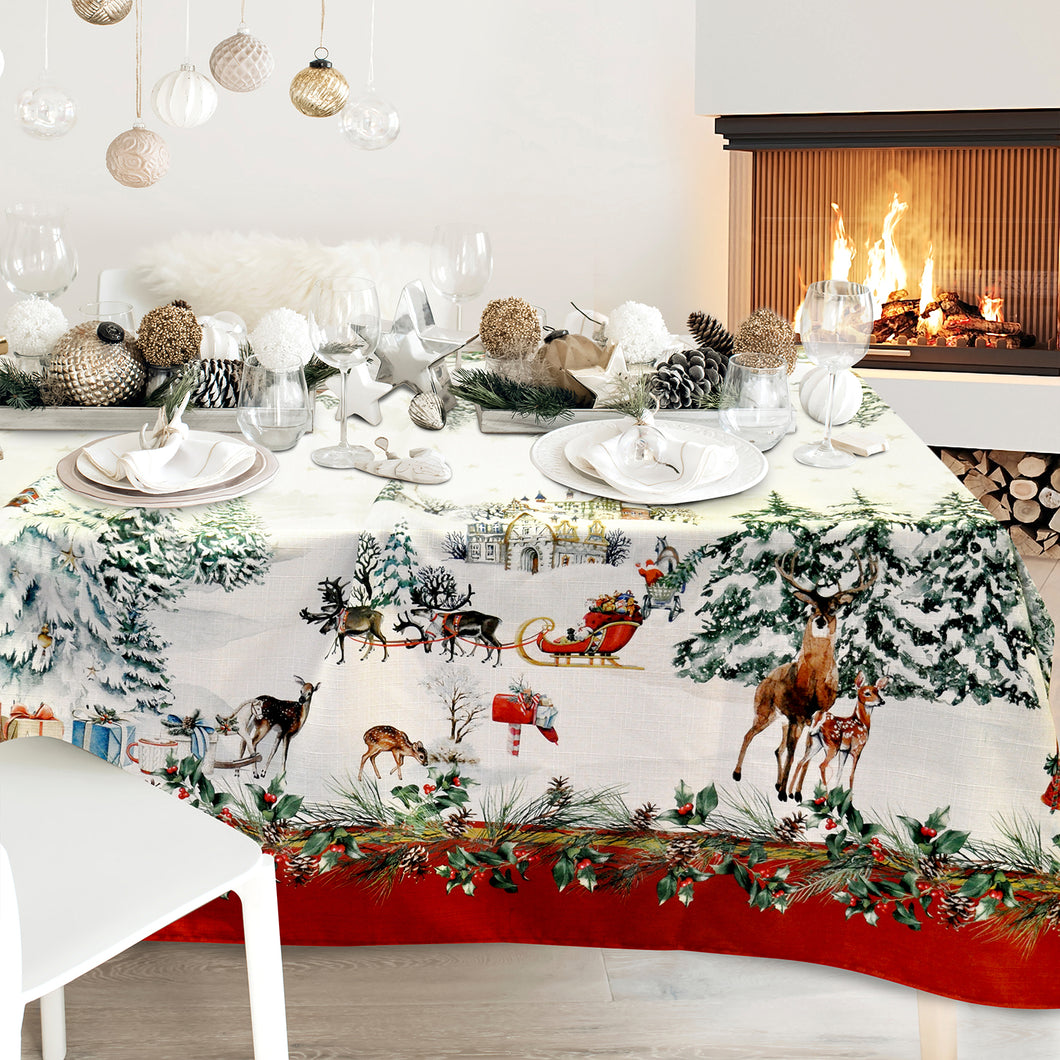 Tovaglia 10 posti cm 150x270 Christmas Village Rossa