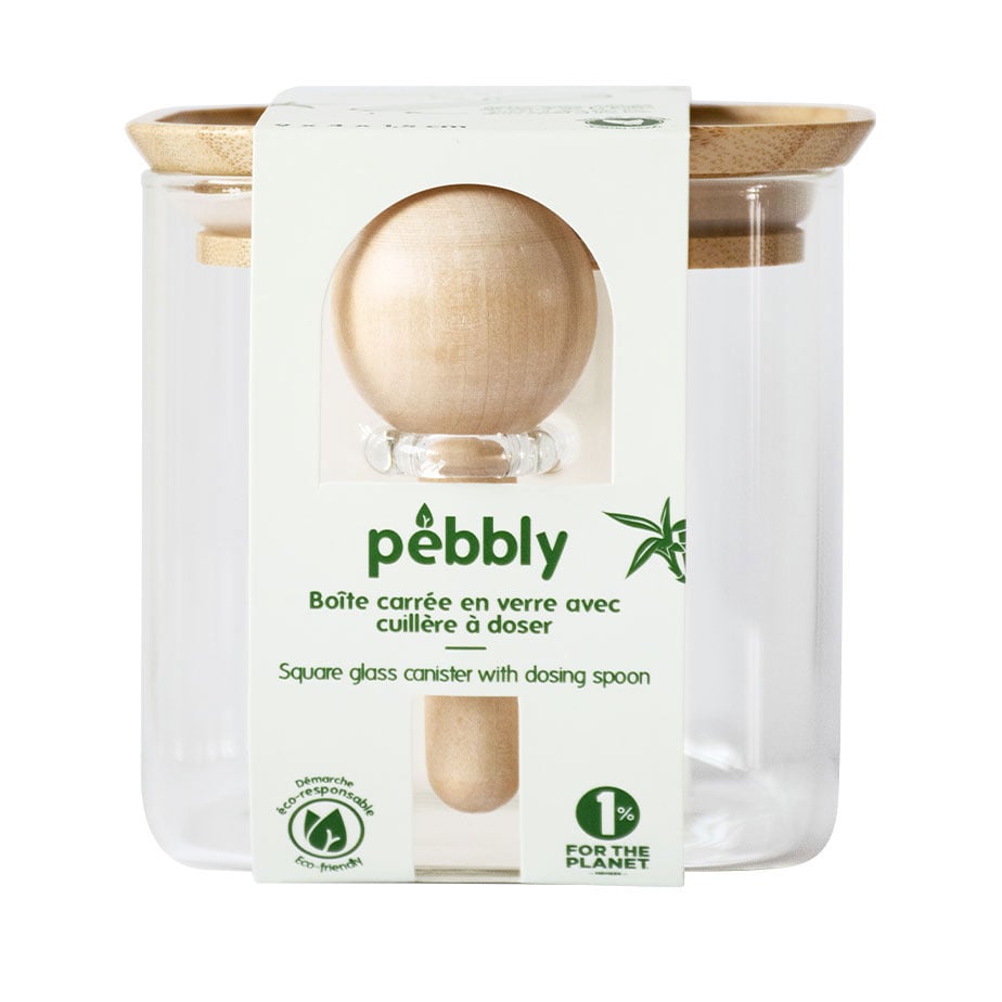 Barattolo contenitore in vetro e bambù 800ml con dosatore Pebbly