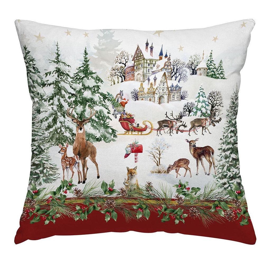 Cuscino effetto velluto 50x50 Christmas Village Rosso