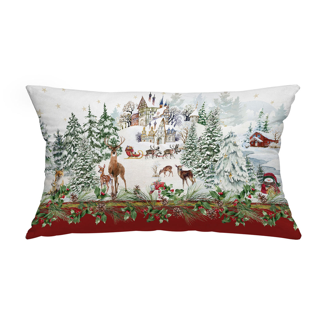 Cuscino effetto velluto 35x60 Christmas Village Rosso
