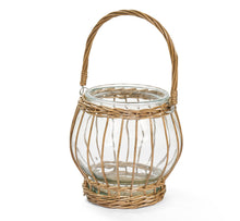 Carica l'immagine nel visualizzatore di Gallery, Vaso in vetro con copertura e manico in vimini Ø22
