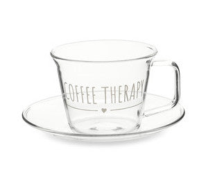 Set 2 tazzine in vetro con piattino "Coffee Therapy"