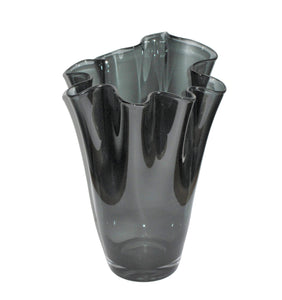Vaso fiori in vetro a fazzoletto soffiato a mano Fumè