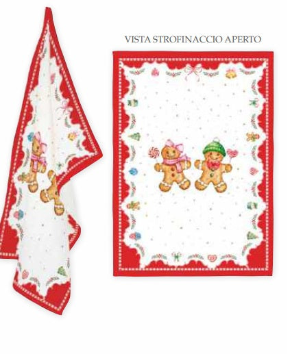 Strofinaccio rosso e bianco con omini focaccina SWEET CHRISTMAS