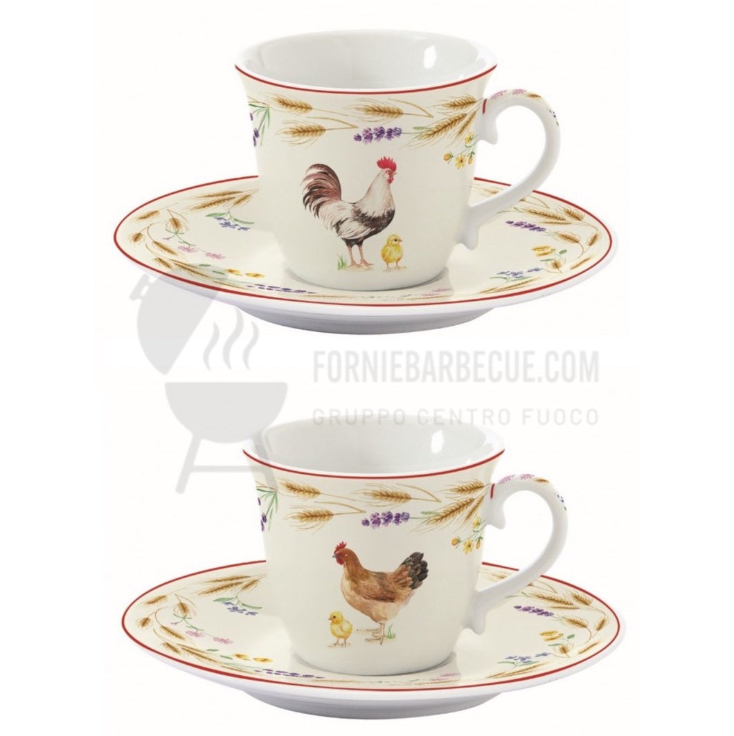 Set 2 tazzine da caffè con piattino in porcellana Country Life - Prezzo Outlet