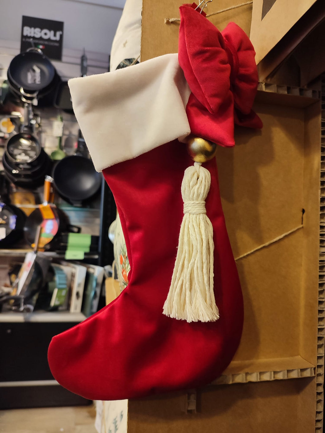 Calza Befana in velluto rosso 28*18