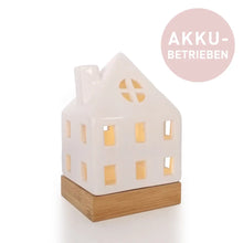 Carica l&#39;immagine nel visualizzatore di Gallery, Lampada led ricaricabile casetta ceramica bianco lucido h 17,7 cm
