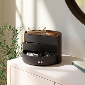 Portagioie organizer in legno Moona nero/noce UMBRA
