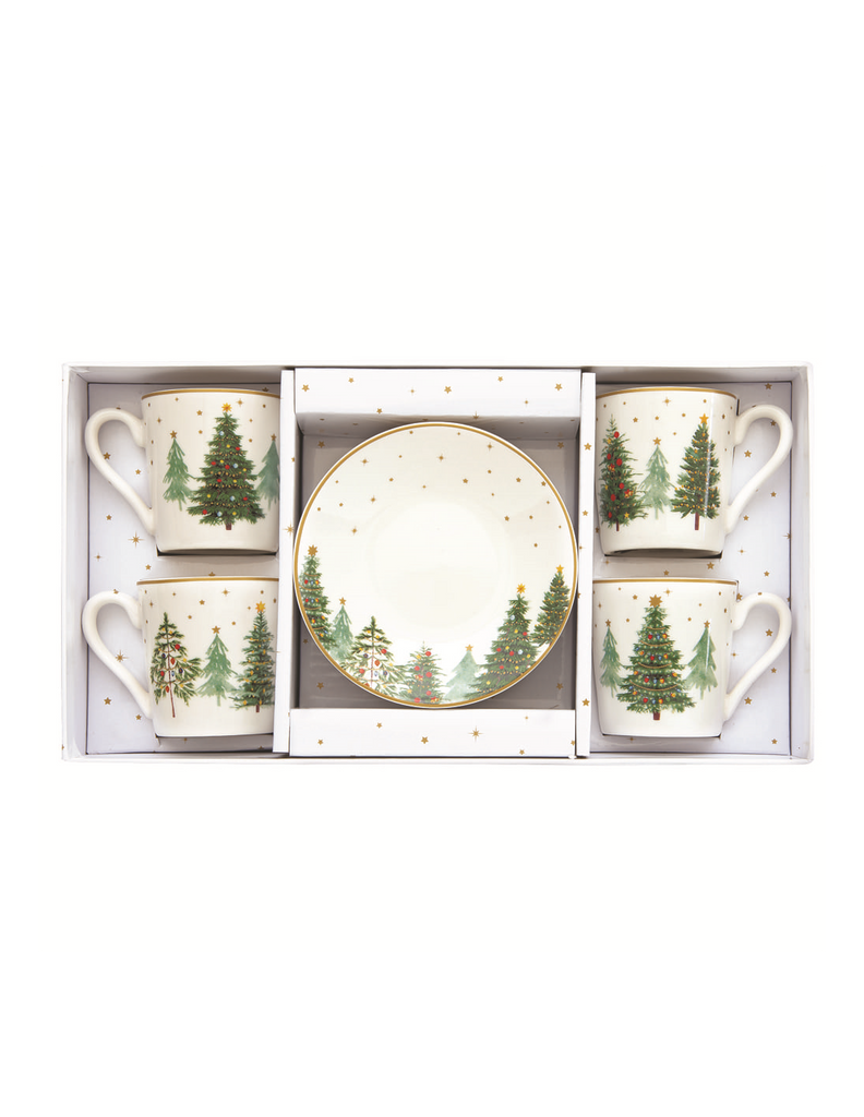 Cofanetto caffè 4 tazzine con piattino Festive Trees - Prezzo Outlet