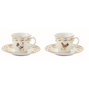 Set 2 tazzine da caffè con piattino in porcellana Country Life - Prezzo Outlet