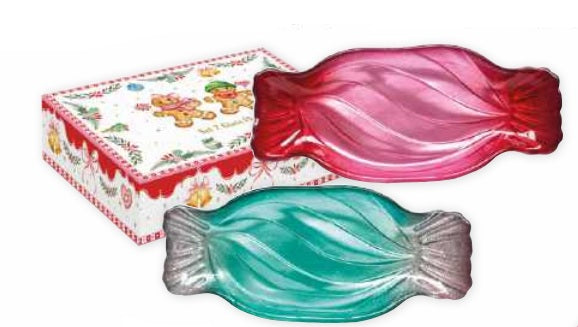 Set 2 piattini caramella rosa blu in vetro SWEET CHRISTMAS