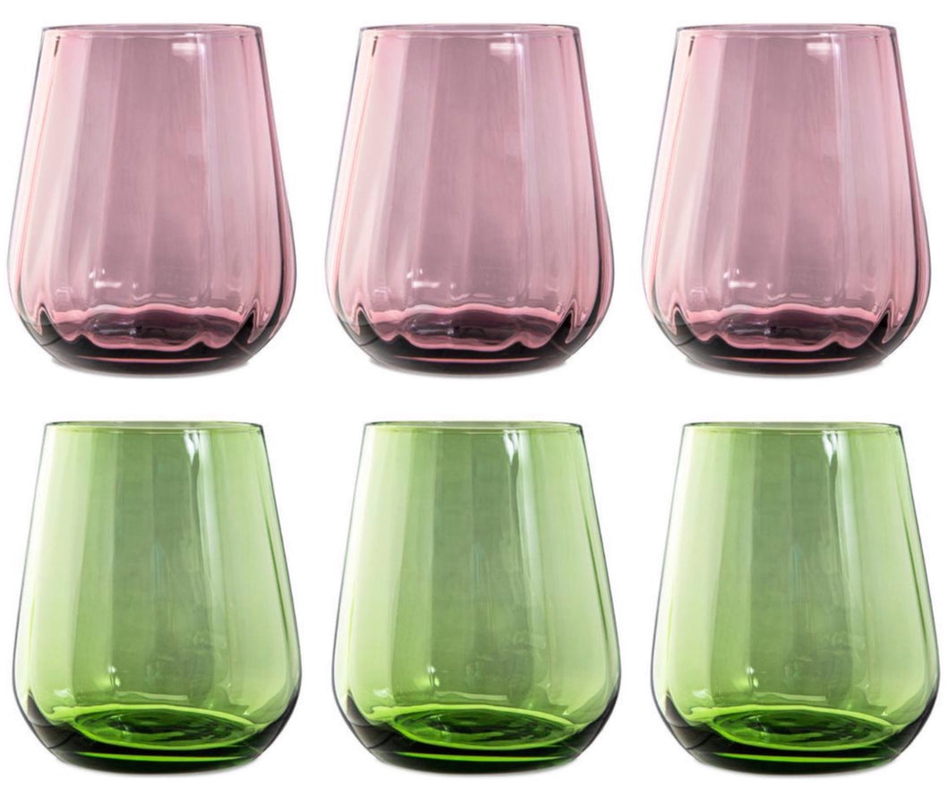 Bicchiere tumbler Rinascimento Livellara 6 pezzi Verde/Ametista 400ml - PREZZO OUTLET -