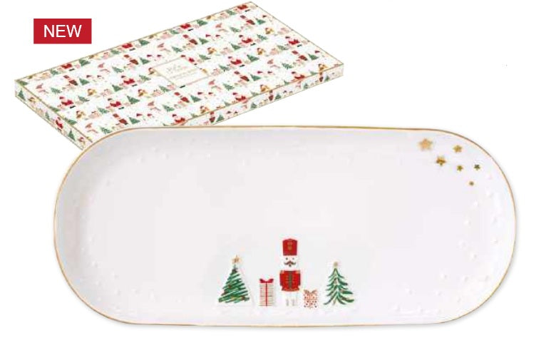 Piatto a servire in porcellana con decoro a rilievo in LET IT SNOW