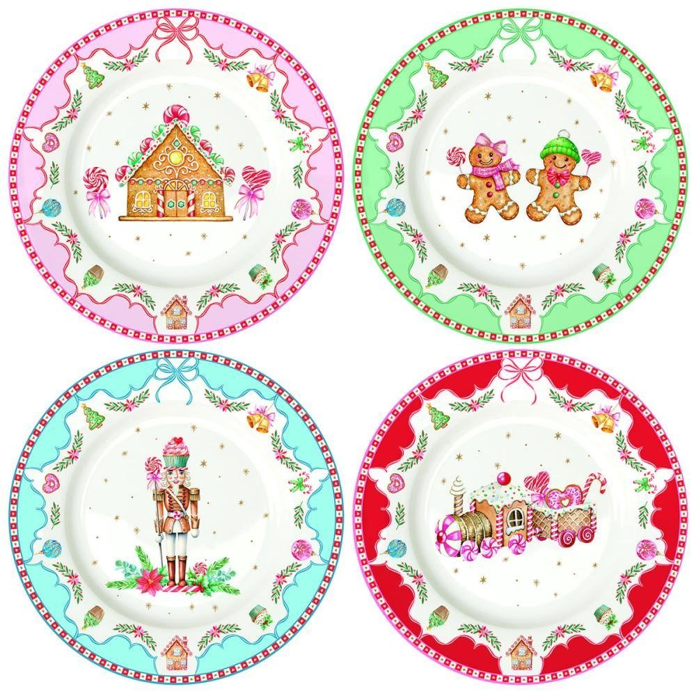 Set 4 piatti dessert in porcellana assortiti in colour box SWEET CHRISTMAS