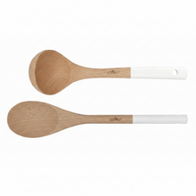 Carica l'immagine nel visualizzatore di Gallery, Set cucchiaio e mestolo in legno di faggio manico Bianco Polare

