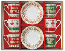 Carica l&#39;immagine nel visualizzatore di Gallery, Set di 6 tazzine da caffè in porcellana con piattino in confezione regalo ENJOY YOUR CHRISTMAS
