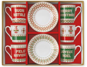 Set di 6 tazzine da caffè in porcellana con piattino in confezione regalo ENJOY YOUR CHRISTMAS