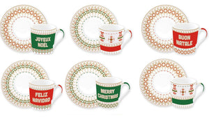 Set di 6 tazzine da caffè in porcellana con piattino in confezione regalo ENJOY YOUR CHRISTMAS
