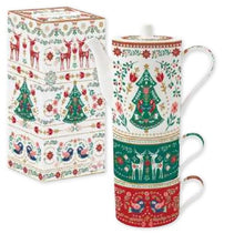 Carica l&#39;immagine nel visualizzatore di Gallery, Teiera con 2 tazze in porcellana CHRISTMAS FOLK
