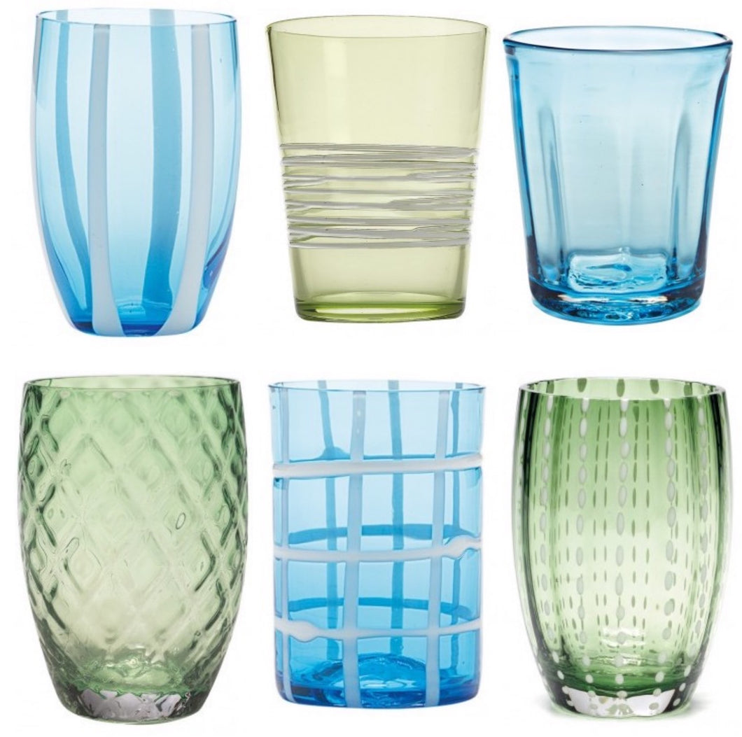 Bicchiere vetro Melting Pot Set 6 pezzi Green-Aquamarine