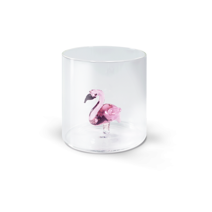 Bicchiere in vetro con soggetto interno WD Lifestyle Fenicottero