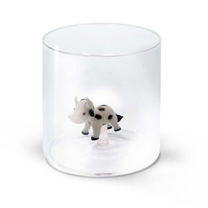 Bicchiere in vetro con soggetto interno Mucca
