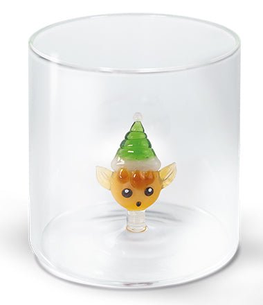 Bicchiere in vetro con soggetto interno Elfo