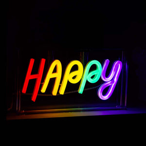 Insegna neon con scritta decorativa Happy