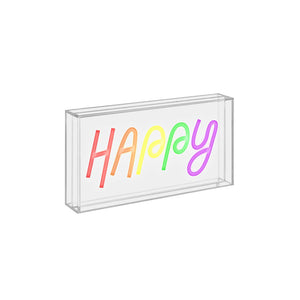 Insegna neon con scritta decorativa Happy