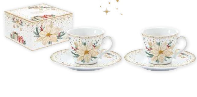 Set 2 tazzine caffè con piattino in porcellana in colour WHITE ELEGANCE