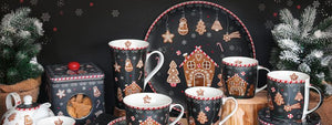 Tazza in porcellana da colazione da 400 ml con piatto Gingerbread