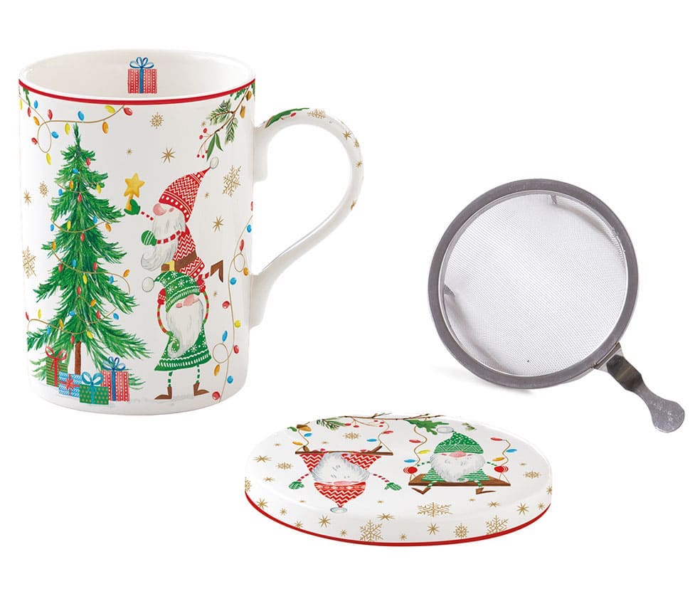 Tazza porcellana con infusiera e sottobicchiere Ready For Christmas