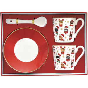Set 2 tazzine da caffè con piattino e cucchiaino Xmas Friends Cats
