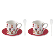Carica l&#39;immagine nel visualizzatore di Gallery, Set 2 tazzine da caffè con piattino e cucchiaino Xmas Friends Cats
