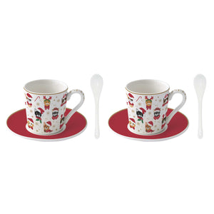 Set 2 tazzine da caffè con piattino e cucchiaino Xmas Friends Cats