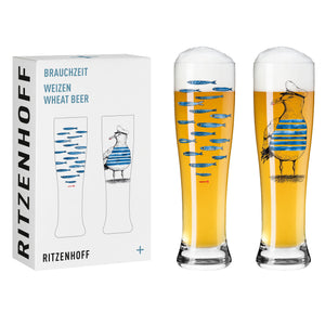 Confezione 2 bicchieri da birra BRAUCHZEIT #7 "GARRETON PESCI & GABBIANO" RITZENHOFF