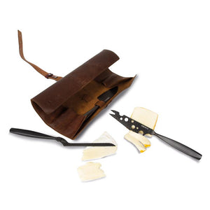 Set 3 coltelli formaggio Monaco Nero + custodia in cuoio Boska
