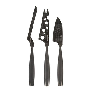 Set 3 coltelli formaggio Monaco Nero + custodia in cuoio Boska