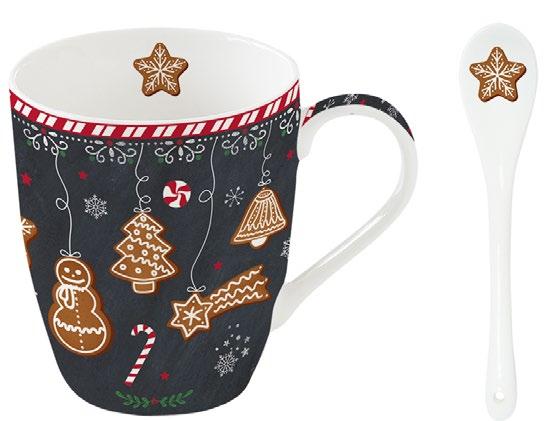 Tazza porcellana con cucchiaio e sottobicchiere Gingerbread