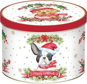 Tazza porcellana in scatola di metallo Xmas Dogs Bulldog