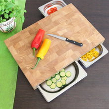 Carica l&#39;immagine nel visualizzatore di Gallery, Tagliere in legno 50x32,5x8,5 con 3 contenitori inox Continenta
