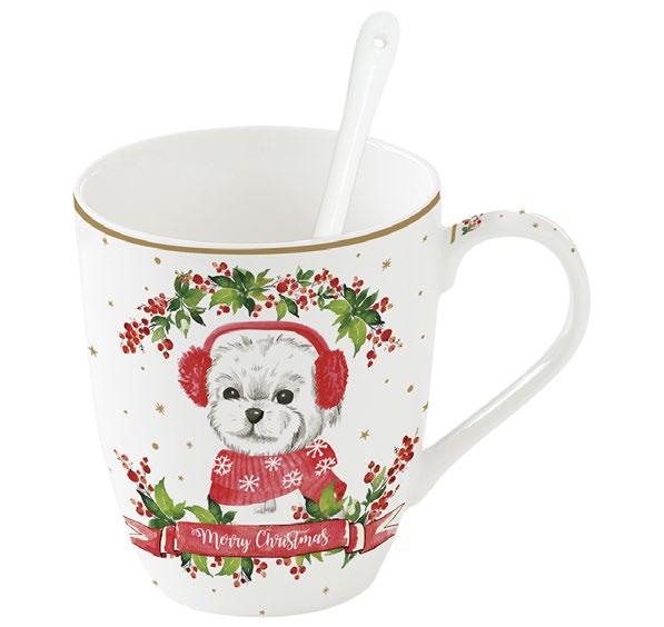 Tazza porcellana con cucchiaio e sottobicchiere Christmas Dogs Bolognese