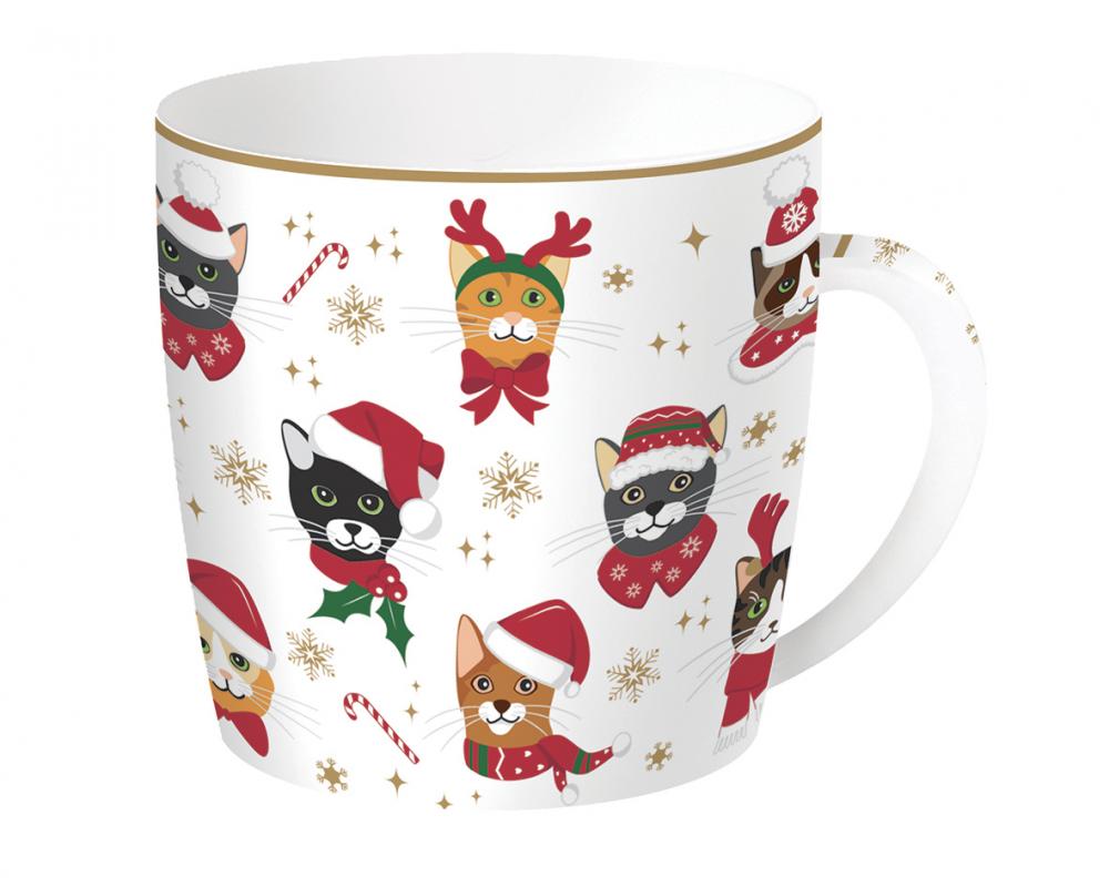 Tazza porcellana in scatola di metallo Xmas Friends Cats