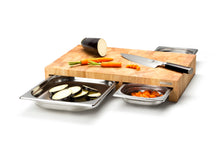 Carica l&#39;immagine nel visualizzatore di Gallery, Tagliere in legno 50x32,5x8,5 con 3 contenitori inox Continenta
